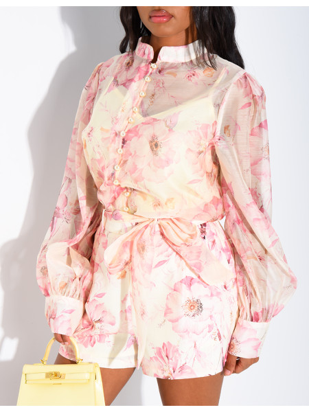Ensemble chemise et short assorti à motif floral
