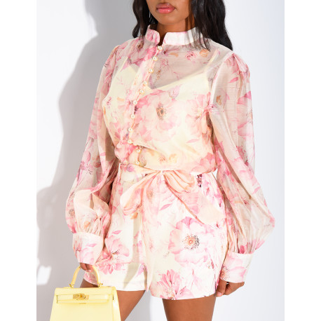 Ensemble chemise et short assorti à motif floral