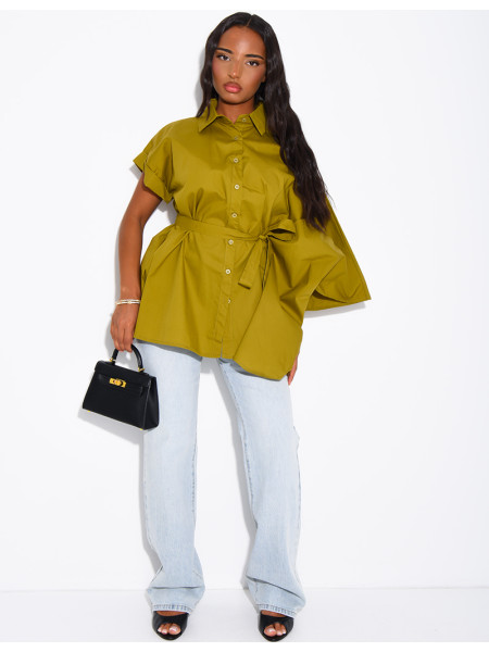 Asymmetrical shirt with a tie at the waist