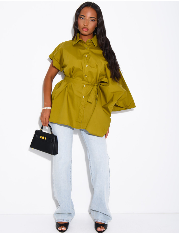 Asymmetrical shirt with a tie at the waist