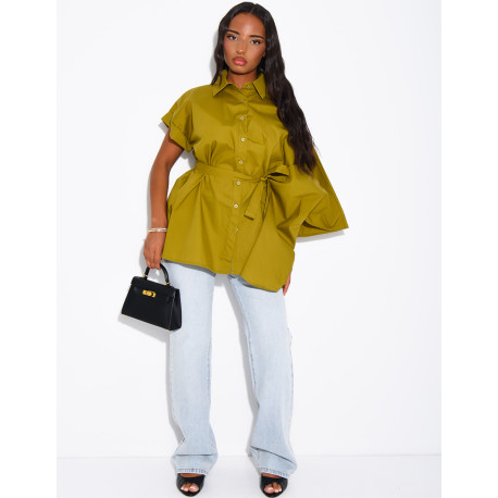 Asymmetrical shirt with a tie at the waist