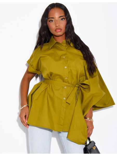 Asymmetrical shirt with a tie at the waist