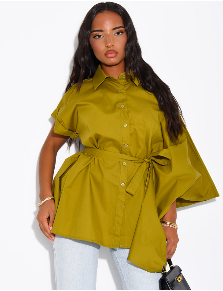 Asymmetrical shirt with a tie at the waist