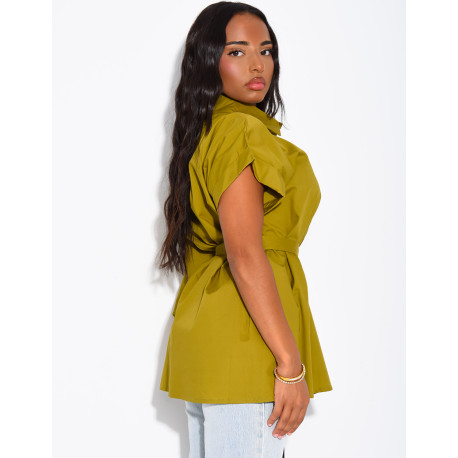 Asymmetrical shirt with a tie at the waist