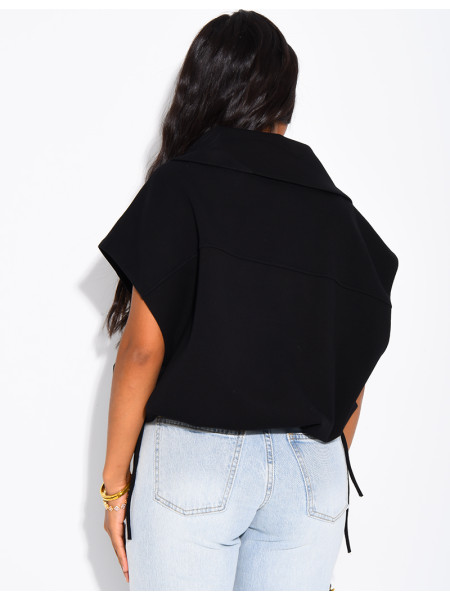 Ärmelloses Sweatshirt mit Knöpfen und hohem Kragen