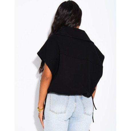 Ärmelloses Sweatshirt mit Knöpfen und hohem Kragen