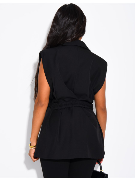 Blazer sans manche à ceinture boutonnée à la taille