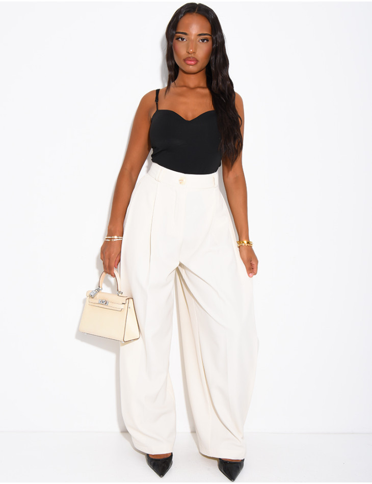 Pantalon de tailleur bouffant à boutons aux chevilles