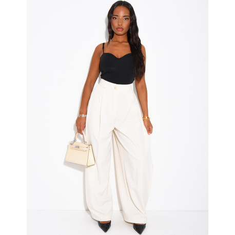 Pantalon de tailleur bouffant à boutons aux chevilles