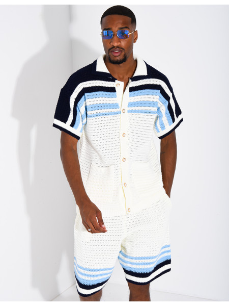 Ensemble ajouré short et chemise à boutons perle