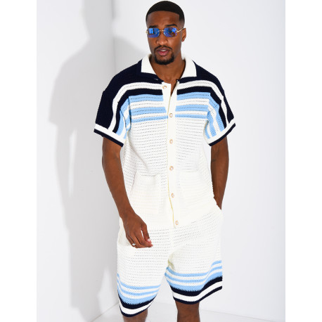 Ensemble ajouré short et chemise à boutons perle