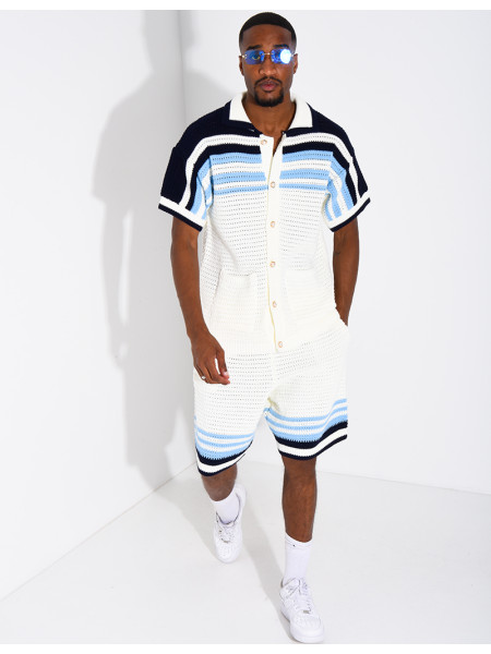Ensemble ajouré short et chemise à boutons perle