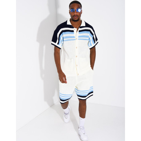 Ensemble ajouré short et chemise à boutons perle