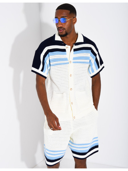 Ensemble ajouré short et chemise à boutons perle