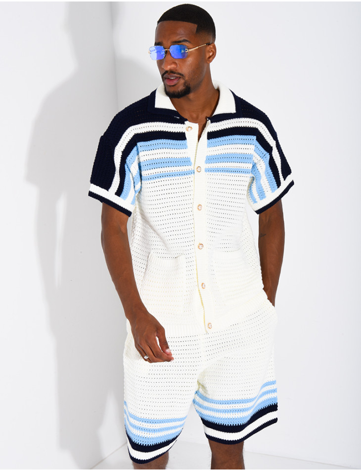 Ensemble ajouré short et chemise à boutons perle