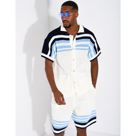 Ensemble ajouré short et chemise à boutons perle