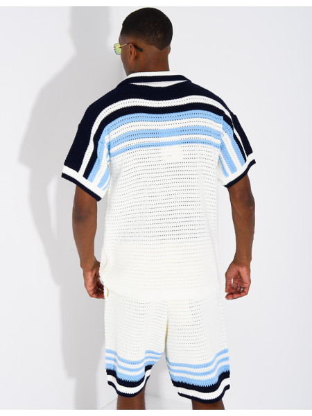 Ensemble ajouré short et chemise à boutons perle
