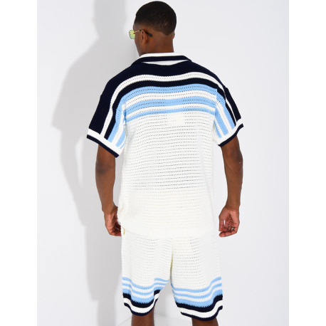 Ensemble ajouré short et chemise à boutons perle
