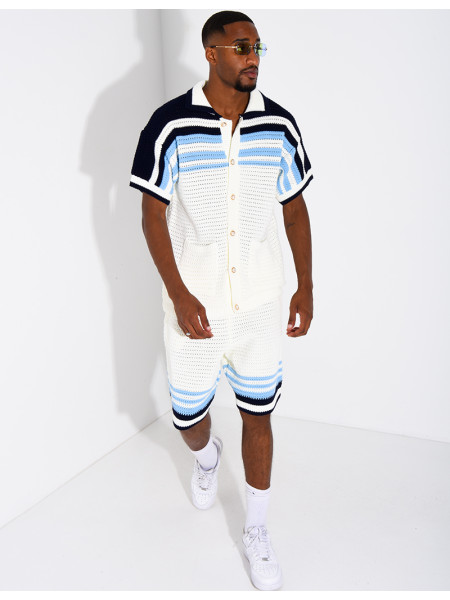 Ensemble ajouré short et chemise à boutons perle