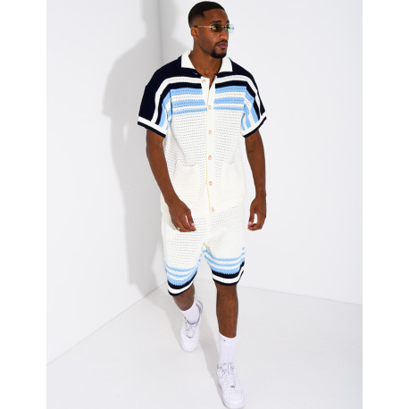 Ensemble ajouré short et chemise à boutons perle