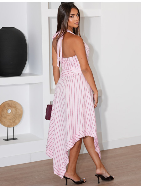 Striped Wrap Skirt and Backless Top Set