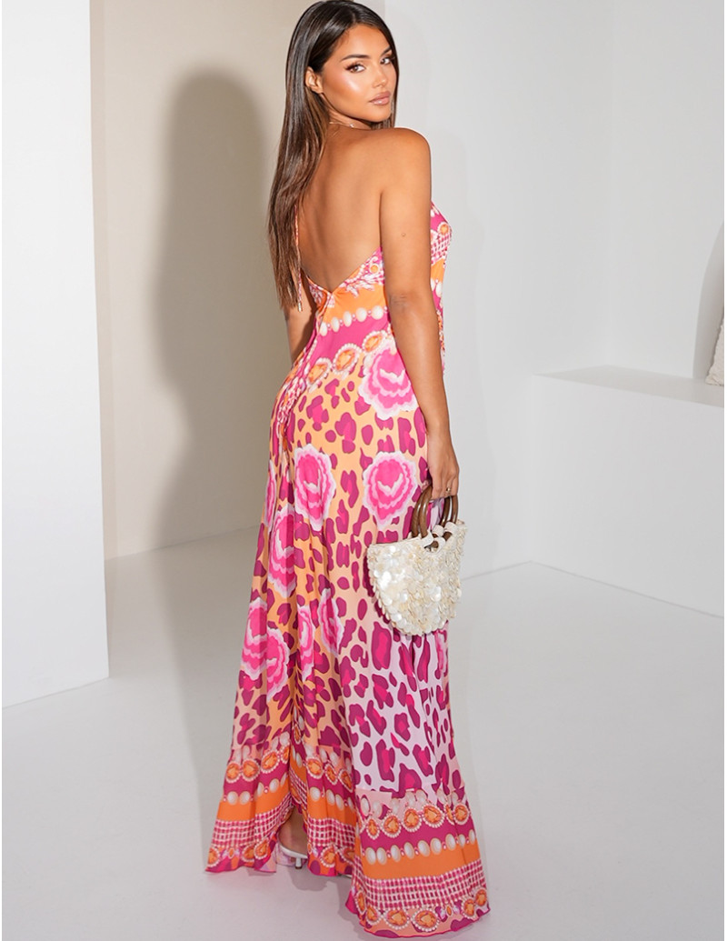 Robe longue dos nu imprimée...