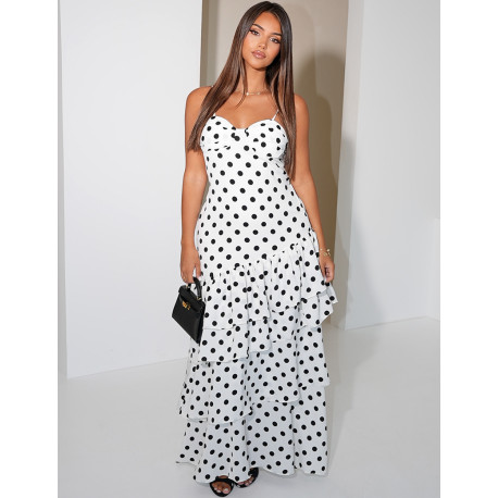 Robe longue à pois et volants