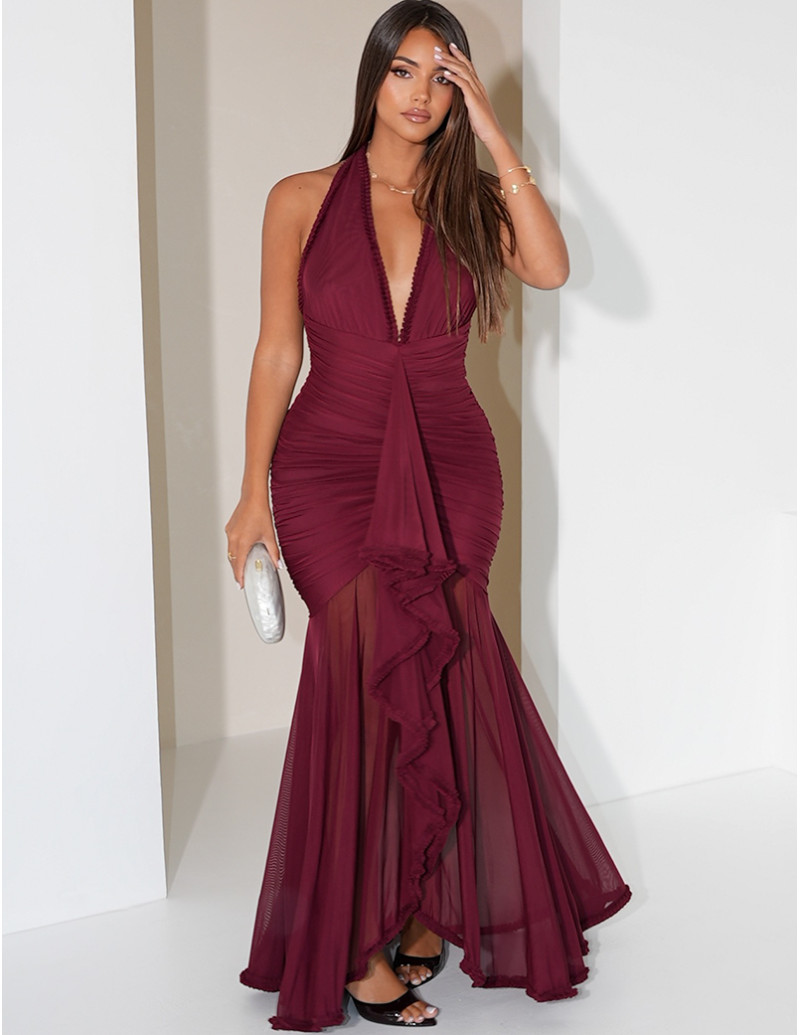 Robe longue froncée dos nu...