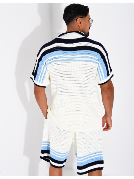 Ensemble ajouré short et chemise à bouton perle et trèfle