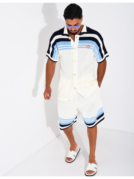 Ensemble ajouré short et chemise à bouton perle et trèfle