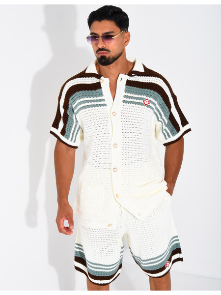 Ensemble ajouré short et chemise à bouton perle et trèfle