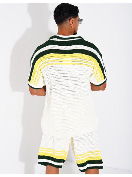 Ensemble ajouré short et chemise à bouton perle et trèfle