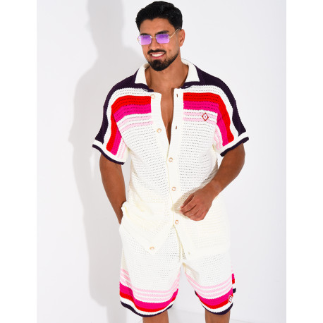 Ensemble ajouré short et chemise à motif trèfle