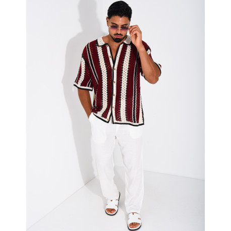 Chemise ajourée à rayures