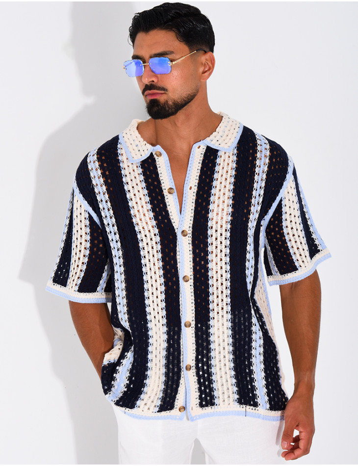 Chemise ajourée à rayures