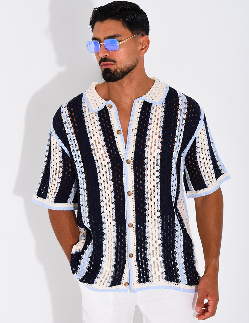 Chemise ajourée à rayures