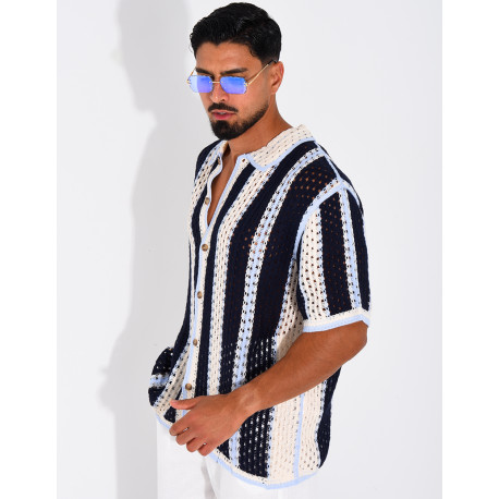 Chemise ajourée à rayures