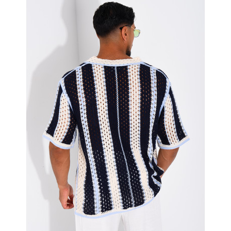 Chemise ajourée à rayures