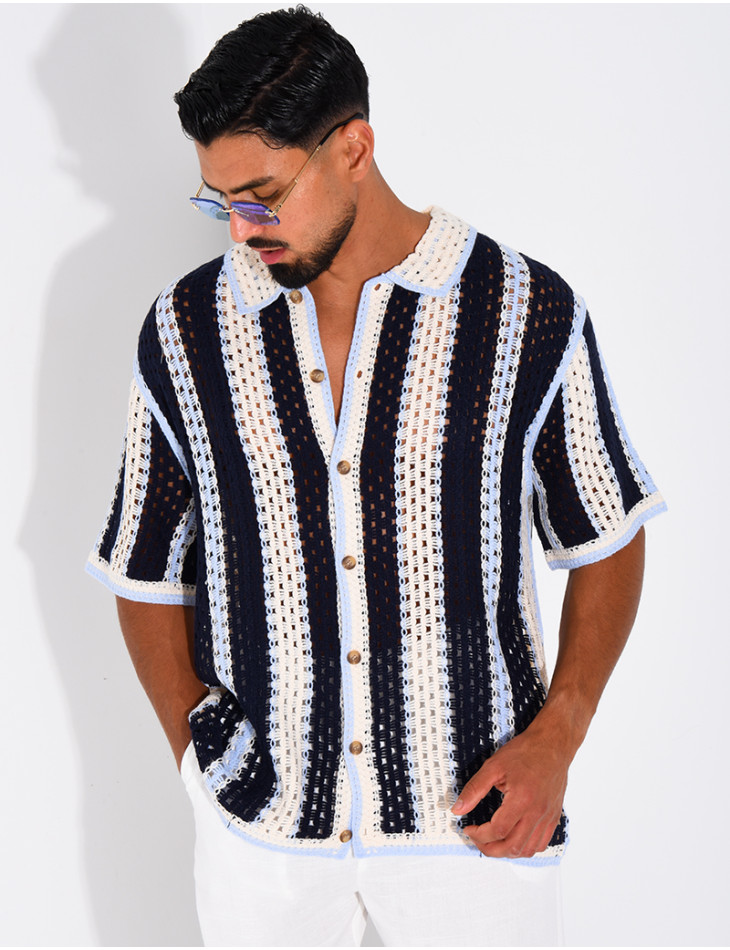 Chemise ajourée à rayures