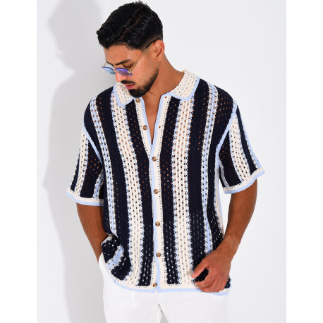 Chemise ajourée à rayures