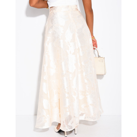 High-waisted long skirt in patterned lined voile