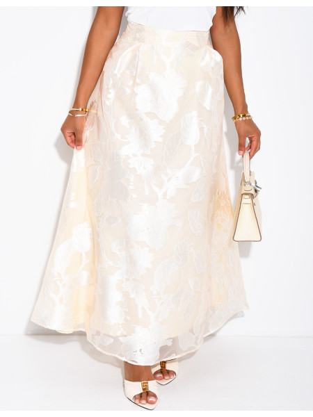 High-waisted long skirt in patterned lined voile