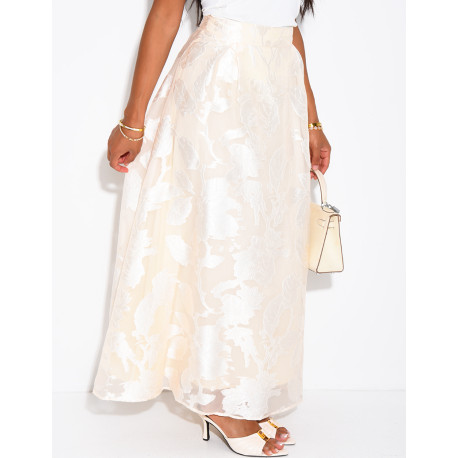 High-waisted long skirt in patterned lined voile