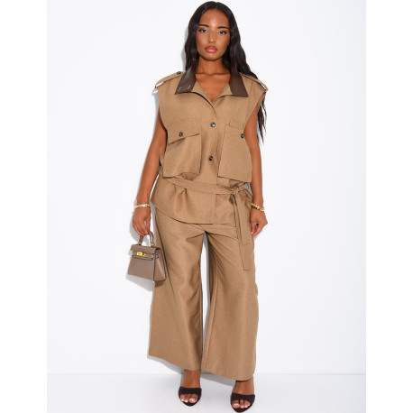 Veste cargo sans manche en tissu texturé