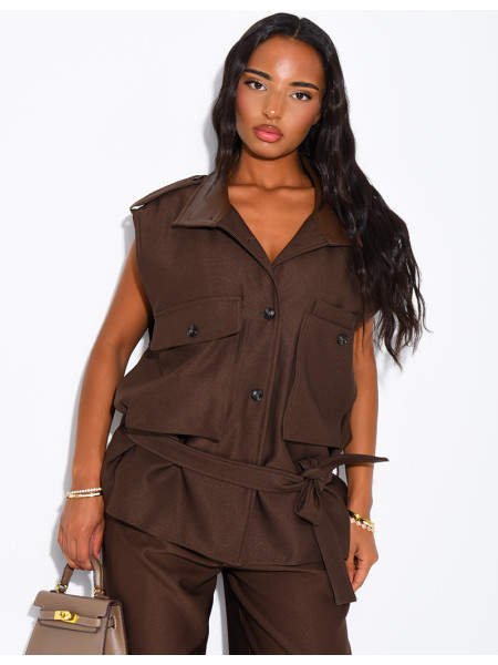 Veste cargo sans manche en tissu texturé