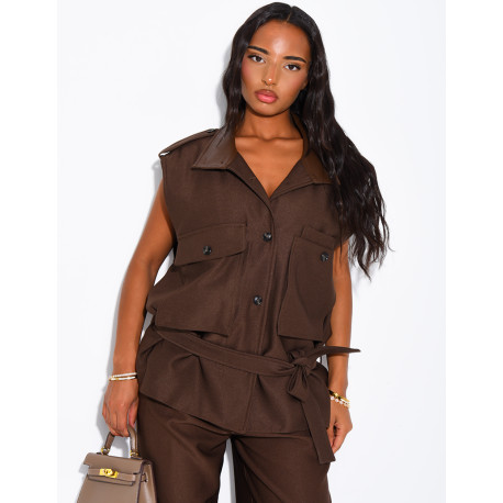 Veste cargo sans manche en tissu texturé