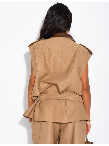 Veste cargo sans manche en tissu texturé