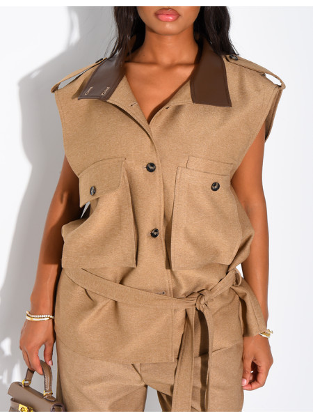 Veste cargo sans manche en tissu texturé