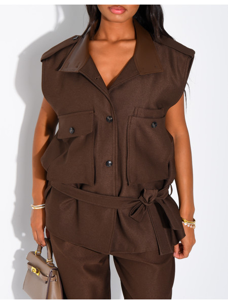 Veste cargo sans manche en tissu texturé