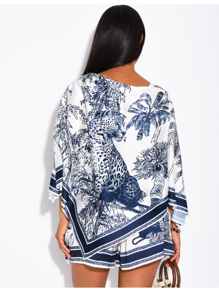 Ensemble top et short en satin à motif style foulard